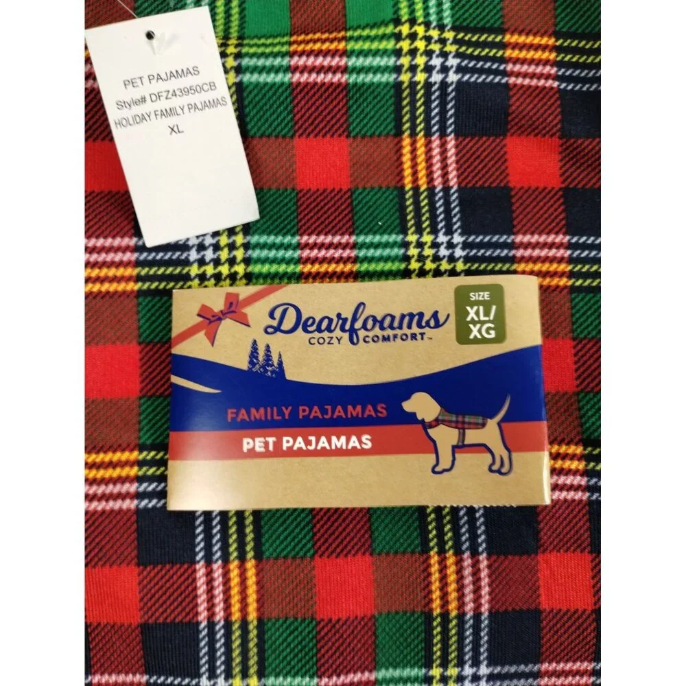 Dearfoams Holiday Family Pet Pajamas XL Plaid Dog Outfit